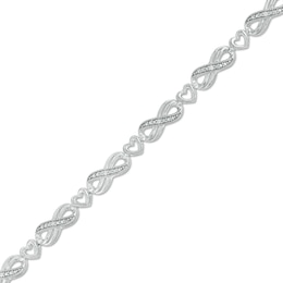 1/20 CT. T.W. Diamond Alternating Infinity Loop and Heart Bracelet in Sterling Silver – 7.25&quot;