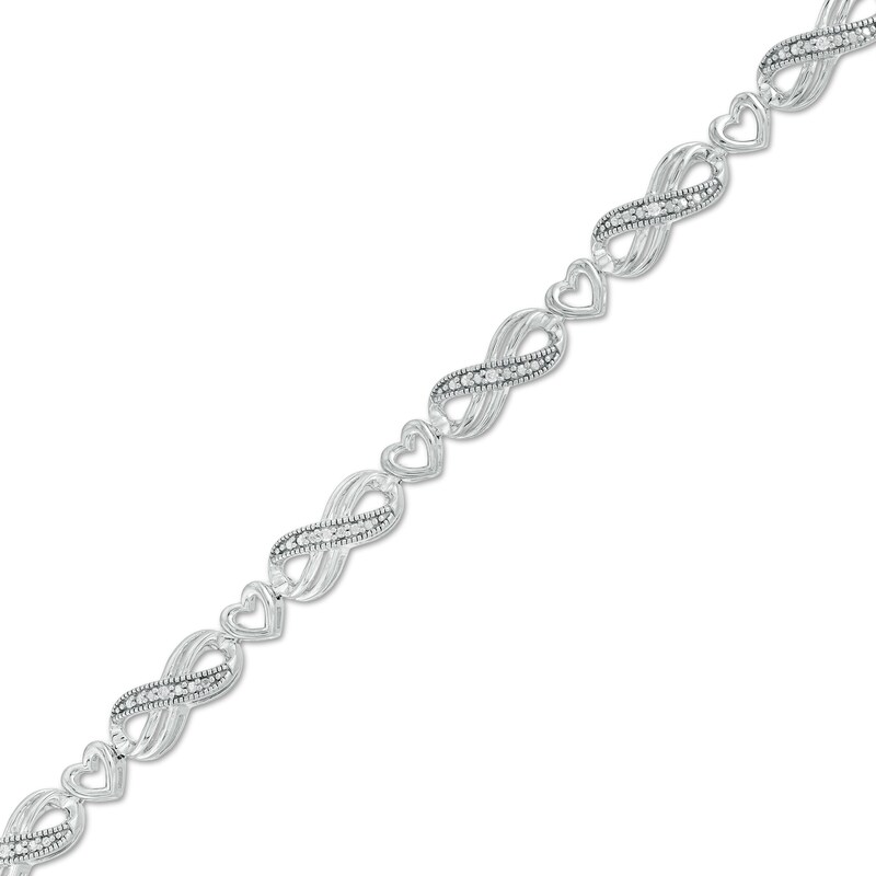 Main Image 1 of 1/20 CT. T.W. Diamond Alternating Infinity Loop and Heart Bracelet in Sterling Silver – 7.25"
