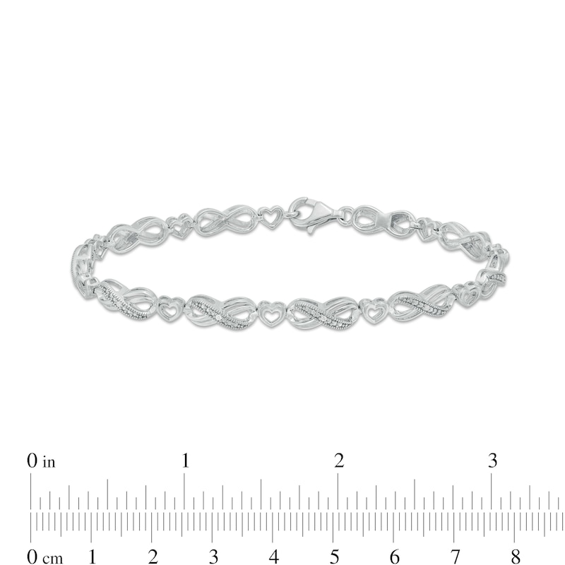 1/20 CT. T.W. Diamond Alternating Infinity Loop and Heart Bracelet in Sterling Silver – 7.25"