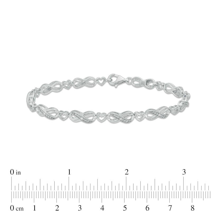 Main Image 4 of 1/20 CT. T.W. Diamond Alternating Infinity Loop and Heart Bracelet in Sterling Silver – 7.25"