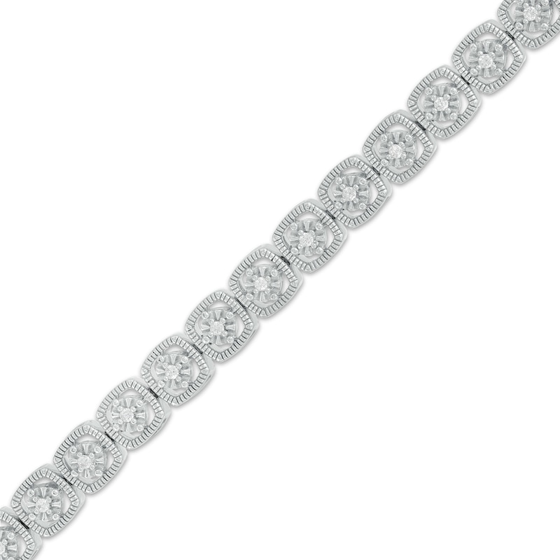Main Image 1 of 1/4 CT. T.W. Diamond Cushion-Shaped Frame Line Bracelet in Sterling Silver – 7.5"
