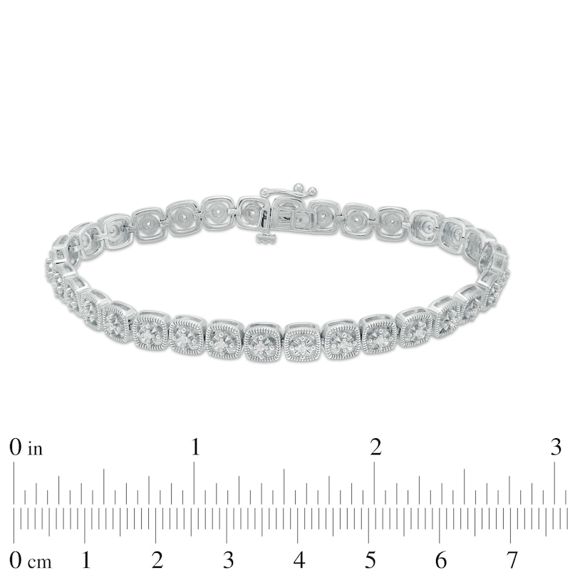 Main Image 4 of 1/4 CT. T.W. Diamond Cushion-Shaped Frame Line Bracelet in Sterling Silver – 7.5"