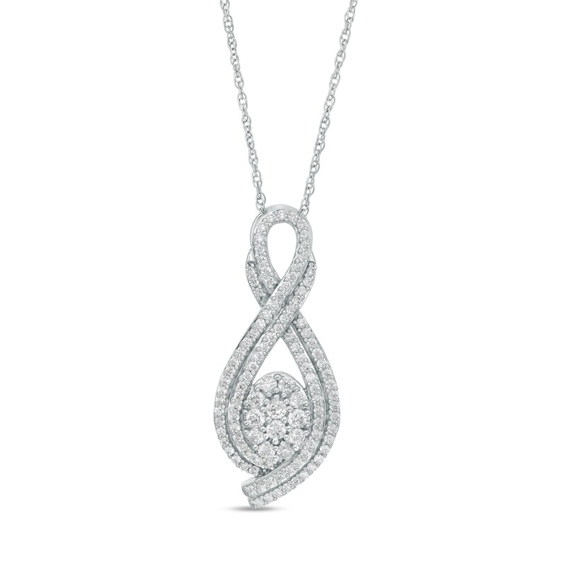 Main Image 1 of 1 CT. T.W. Oval-Shaped Multi-Diamond Double Row Looped Pendant in Sterling Silver