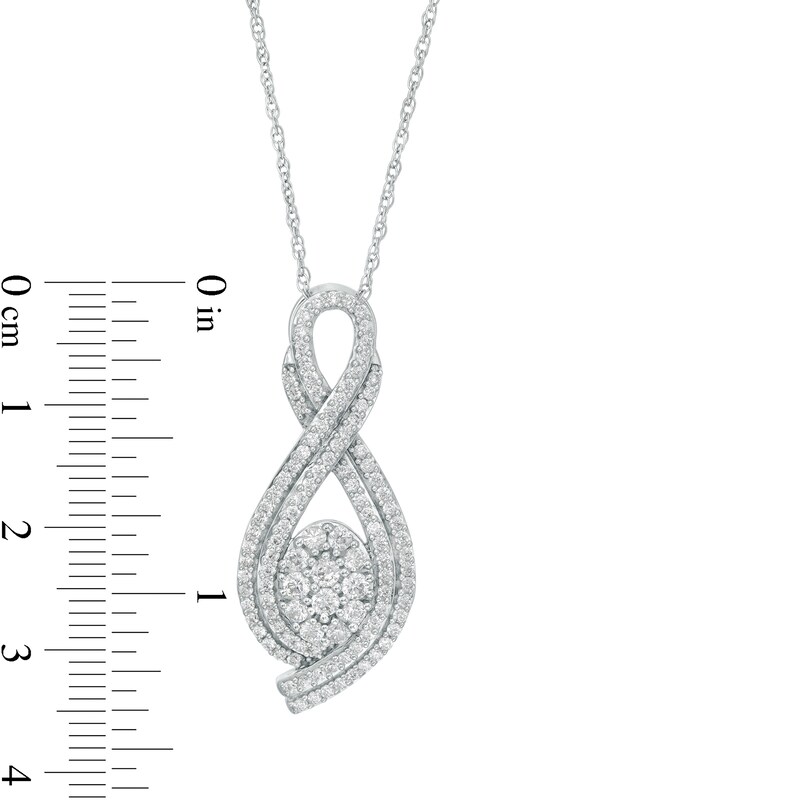 Main Image 3 of 1 CT. T.W. Oval-Shaped Multi-Diamond Double Row Looped Pendant in Sterling Silver