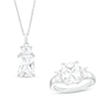 Thumbnail Image 1 of Emerald-Cut White Lab-Created Sapphire Pendant and Ring Set in Sterling Silver – Size 7