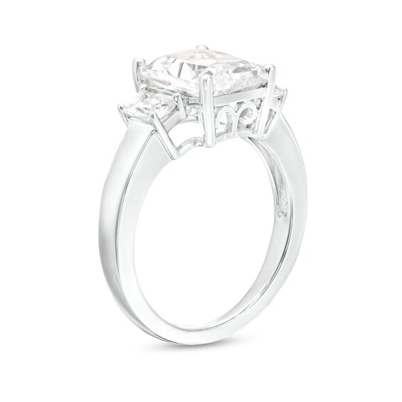 Emerald-Cut White Lab-Created Sapphire Pendant and Ring Set in Sterling Silver â Size 7