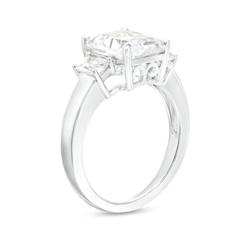 Main Image 3 of Emerald-Cut White Lab-Created Sapphire Pendant and Ring Set in Sterling Silver – Size 7