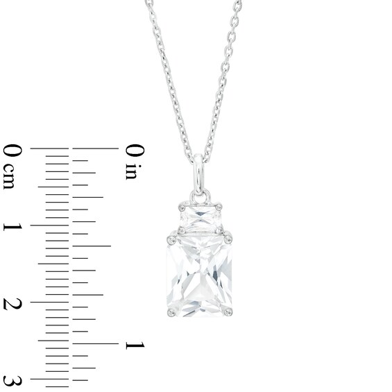 Emerald-Cut White Lab-Created Sapphire Pendant and Ring Set in Sterling Silver â Size 7