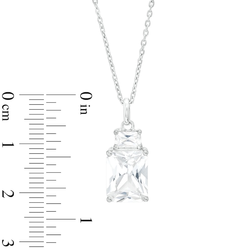 Main Image 4 of Emerald-Cut White Lab-Created Sapphire Pendant and Ring Set in Sterling Silver – Size 7