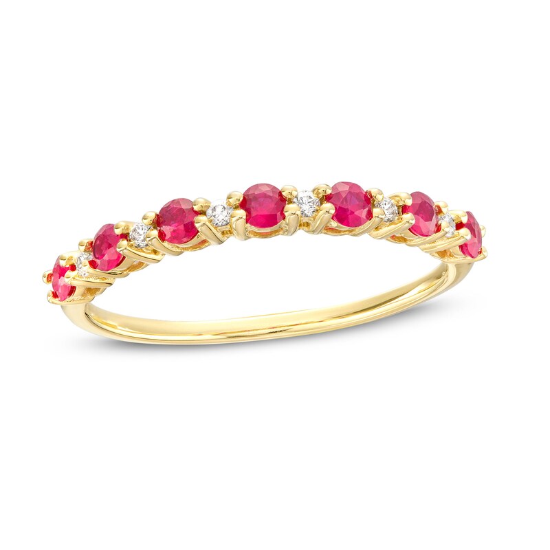 Main Image 1 of Ruby and 1/20 CT. T.W. Diamond Alternating Band in 10K Gold