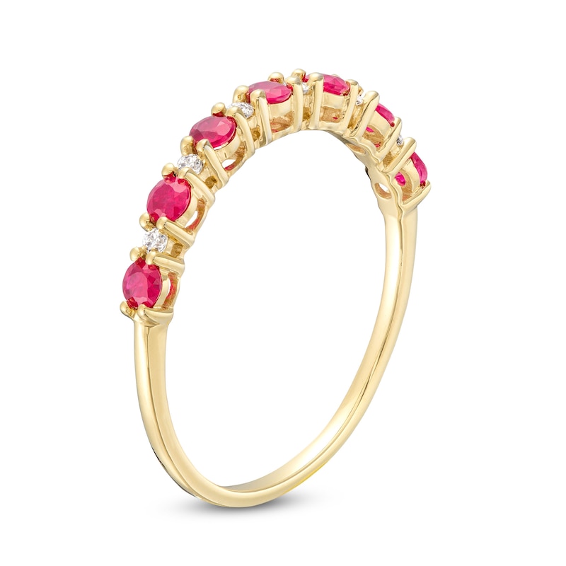 Main Image 3 of Ruby and 1/20 CT. T.W. Diamond Alternating Band in 10K Gold