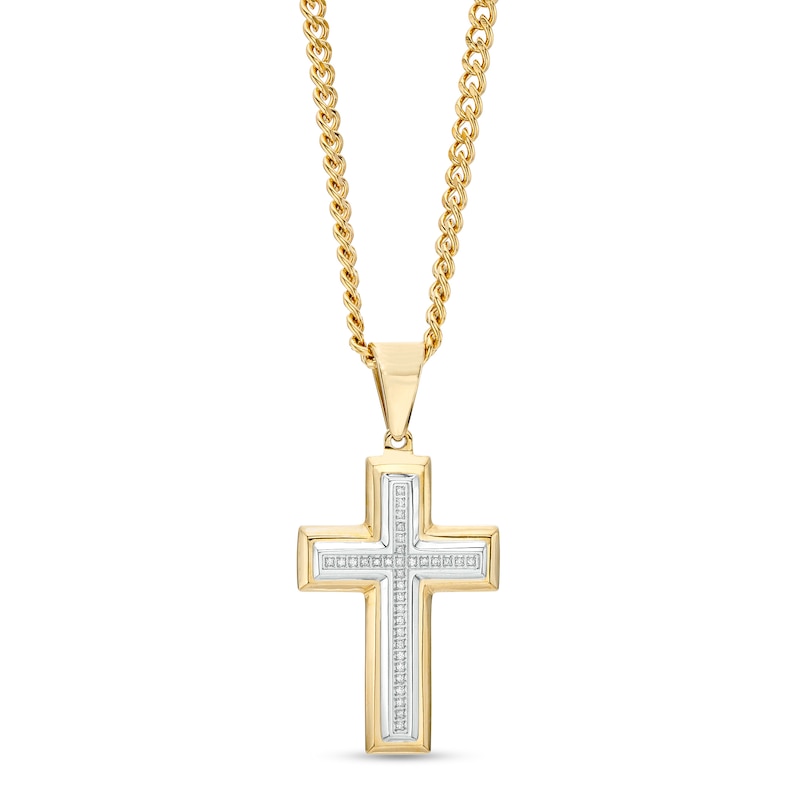 Men's 1/10 CT. T.W. Diamond Cross Pendant in Stainless Steel with ...