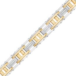 Men's 1/2 CT. T.W. Diamond Double Column Brushed Link Bracelet in Stainless Steel with Yellow Ion Plate – 8.62&quot;