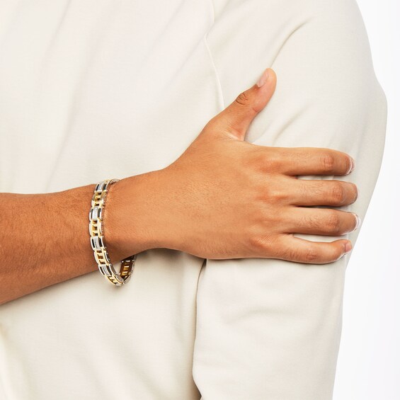 1/2 CT. T.w. Diamond Double Column Brushed Link Bracelet in Stainless Steel with Yellow Ion Plate â 8.62"