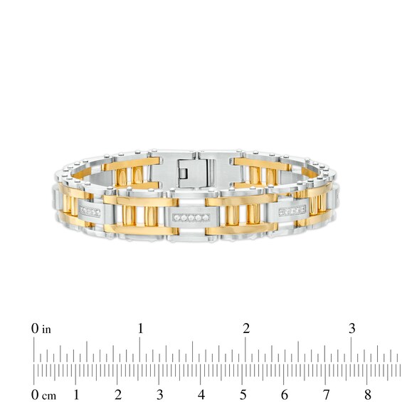 1/2 CT. T.w. Diamond Double Column Brushed Link Bracelet in Stainless Steel with Yellow Ion Plate â 8.62"