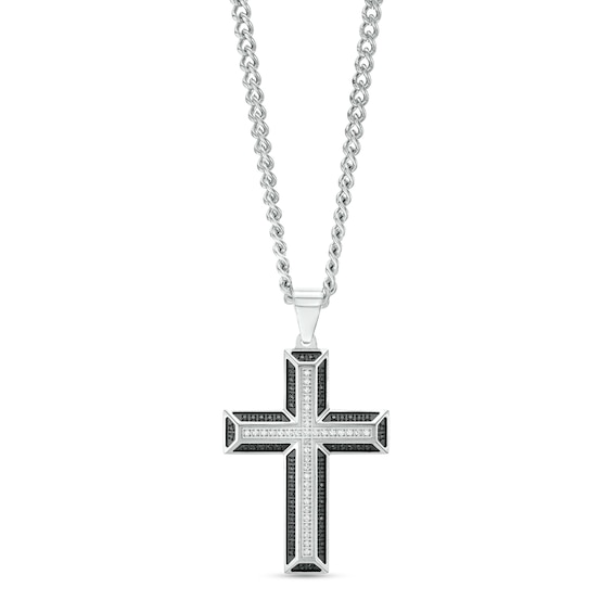 Men's 1/2 CT. T.w. Black And White Diamond Frame Cross Pendant In Stainless Steel With Black Ion Plate â 24