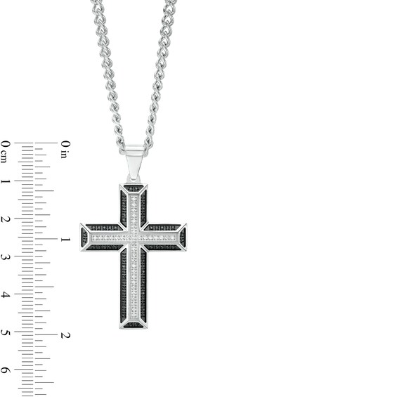 Men's 1/2 CT. T.w. Black and White Diamond Frame Cross Pendant in Stainless Steel with Black Ion Plate – 24"
