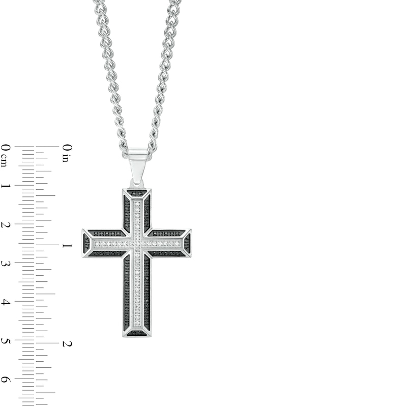 Main Image 3 of Men's 1/2 CT. T.W. Black and White Diamond Frame Cross Pendant in Stainless Steel with Black Ion Plate – 24&quot;
