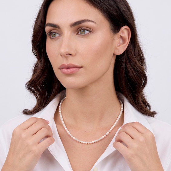 5.0-5.5mm Freshwater Cultured Pearl Strand Necklace with Sterling Silver Filigree Clasp-16"