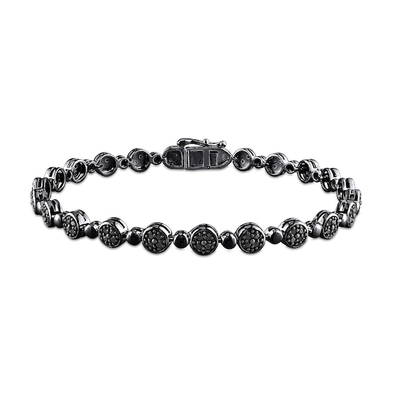 1/2 CT. T.w. Black Multi-Diamond Alternating Bead Link Bracelet in Sterling Silver with Black Rhodium Plate â 7.5"