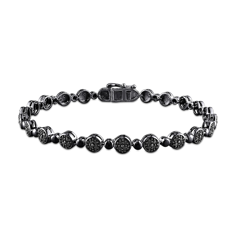 Main Image 1 of 1/2 CT. T.W. Black Multi-Diamond Alternating Bead Link Bracelet in Sterling Silver with Black Rhodium Plate – 7.5"