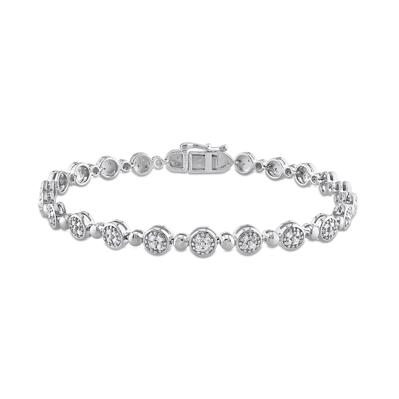 1/2 CT. T.W. Multi-Diamond Alternating Bead Link Bracelet in Sterling ...
