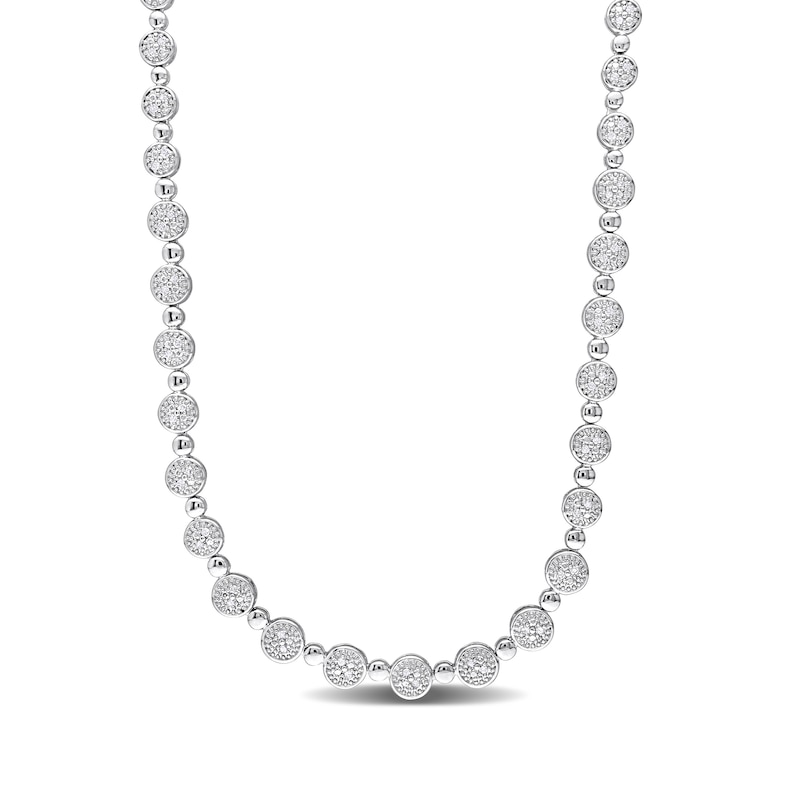 Main Image 1 of 1/2 CT. T.W. Multi-Diamond Alternating Bead Link Necklace in Sterling Silver – 17"