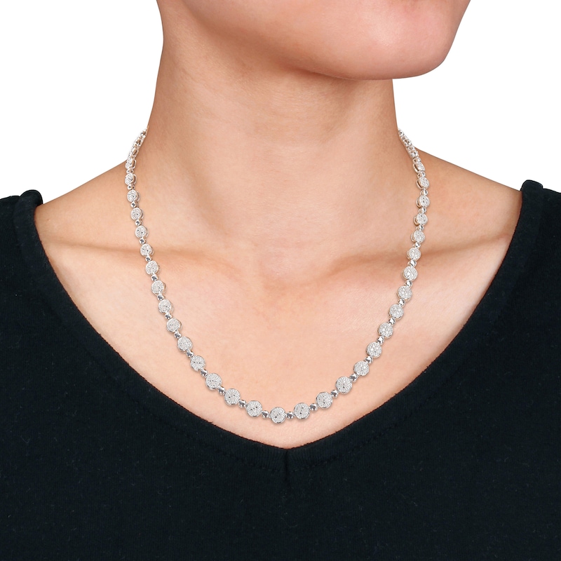 Main Image 2 of 1/2 CT. T.W. Multi-Diamond Alternating Bead Link Necklace in Sterling Silver – 17"