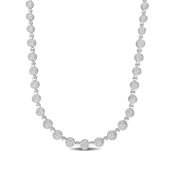 1 CT. T.w. Multi-Diamond Alternating Bead Link Necklace In Sterling Silver â 17