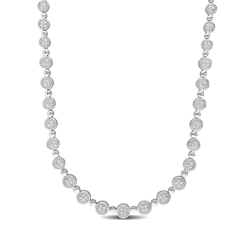 Main Image 1 of 1 CT. T.W. Multi-Diamond Alternating Bead Link Necklace in Sterling Silver – 17"