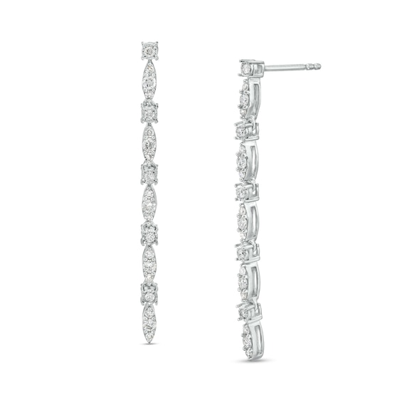 1/2 CT. T.w. Diamond Alternating Marquise-Shaped Linear Drop Earrings In 10K White Gold