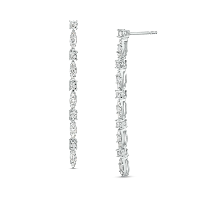 Main Image 1 of 1/2 CT. T.W. Diamond Alternating Marquise-Shaped Linear Drop Earrings in 10K White Gold