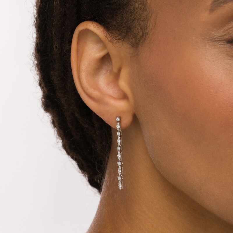 Main Image 2 of 1/2 CT. T.W. Diamond Alternating Marquise-Shaped Linear Drop Earrings in 10K White Gold