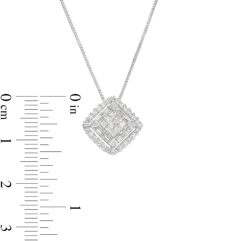 Main Image 3 of 1/2 CT. T.W. Cushion-Shaped Multi-Diamond Double Frame Tilted Pendant in 10K White Gold