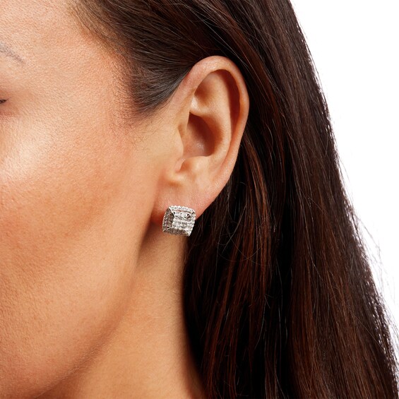 1 CT. T.w. Cushion-Shaped Multi-Diamond Double Frame Stud Earrings in 10K White Gold