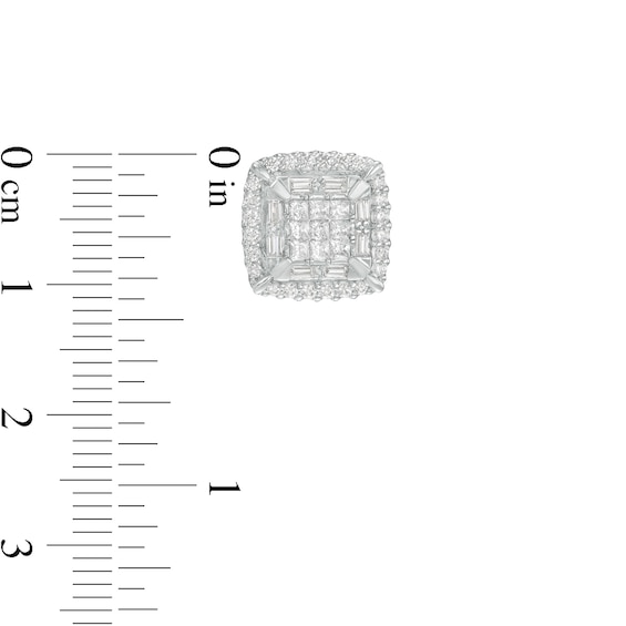 1 CT. T.w. Cushion-Shaped Multi-Diamond Double Frame Stud Earrings in 10K White Gold
