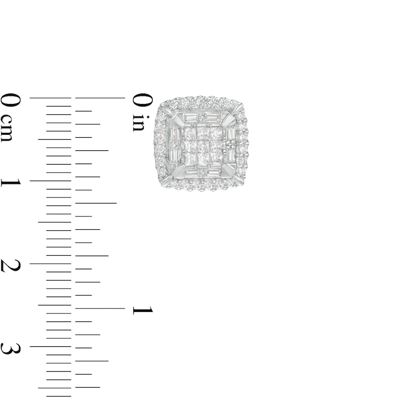 Main Image 3 of 1 CT. T.W. Cushion-Shaped Multi-Diamond Double Frame Stud Earrings in 10K White Gold