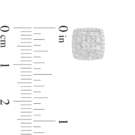 1/2 CT. T.w. Cushion-Shaped Multi-Diamond Double Frame Stud Earrings in 10K White Gold