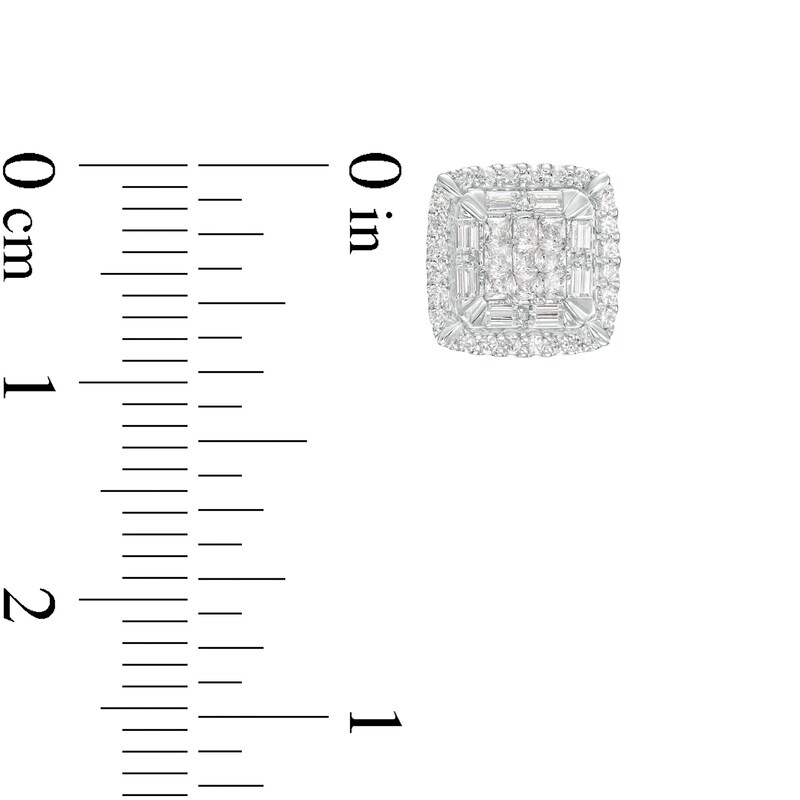 Main Image 3 of 1/2 CT. T.W. Cushion-Shaped Multi-Diamond Double Frame Stud Earrings in 10K White Gold