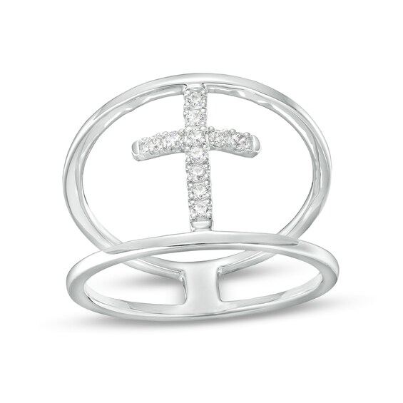 1/8 CT. T.w. Diamond Open Shank Cross Ring in Sterling Silver