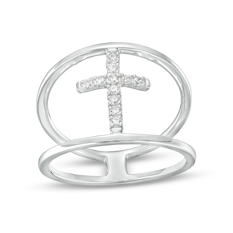 Main Image 1 of 1/8 CT. T.W. Diamond Open Shank Cross Ring in Sterling Silver