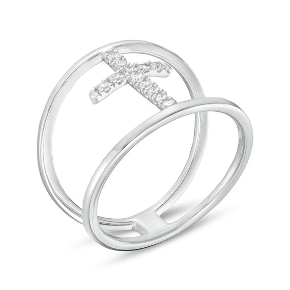 1/8 CT. T.w. Diamond Open Shank Cross Ring in Sterling Silver