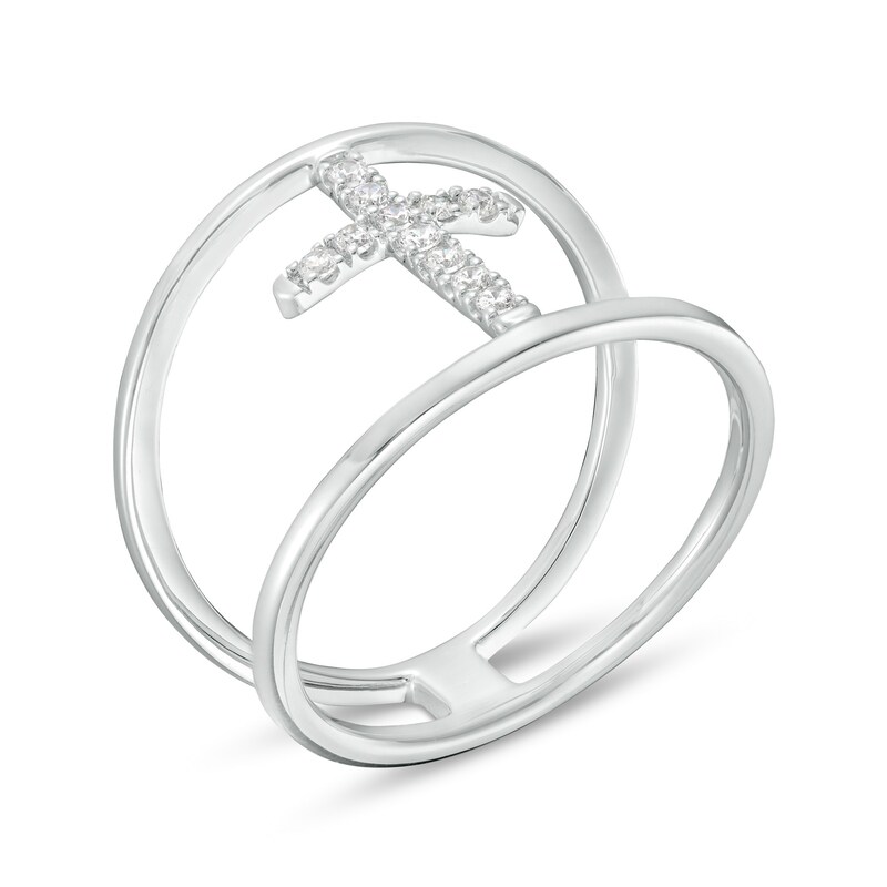 Main Image 3 of 1/8 CT. T.W. Diamond Open Shank Cross Ring in Sterling Silver