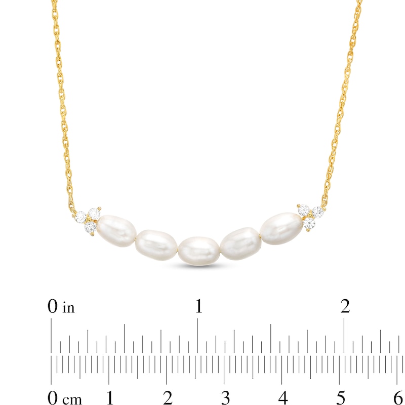 Main Image 3 of Baroque Freshwater Cultured Pearl and White Lab-Created Sapphire Three Piece Set in Sterling Silver with 18K Gold Plate