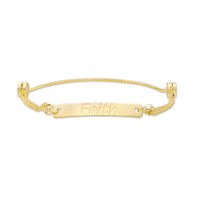 Main Image 1 of Diamond-Cut "Faith" Bar Bolo Bracelet in 10K Gold – 9"