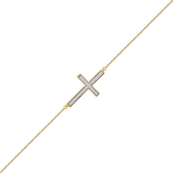 1/8 CT. T.w. Diamond Sideways Cross Bracelet In 10K Gold - 7.25
