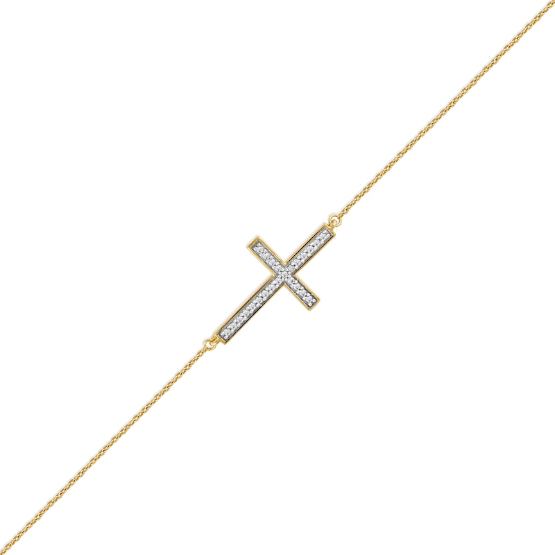 Main Image 1 of 1/8 CT. T.W. Diamond Sideways Cross Bracelet in 10K Gold - 7.25"