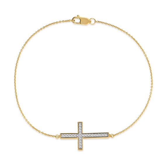 1/8 CT. T.w. Diamond Sideways Cross Bracelet in 10K Gold - 7.25"