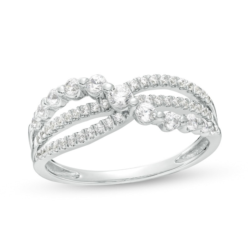 Main Image 1 of Marilyn Monroe™ Collection 1/2 CT. T.W. Diamond Triple Row Crossover Ring in 10K White Gold
