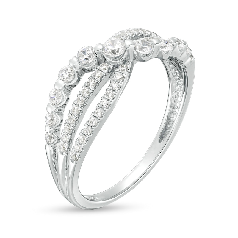 Main Image 2 of Marilyn Monroe™ Collection 1/2 CT. T.W. Diamond Triple Row Crossover Ring in 10K White Gold